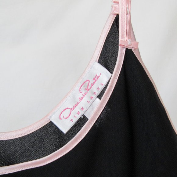 Vintage 90s OSCAR DE LA RENTA Black Floral Tank Top Pink Label Lingerie Top-L - Picture 2 of 9